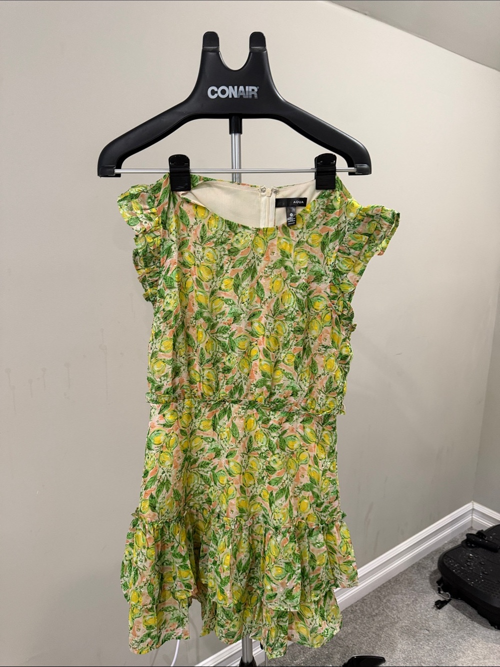 Aqua Yellow and Green Lemon-Print Ruffle Mini Dress